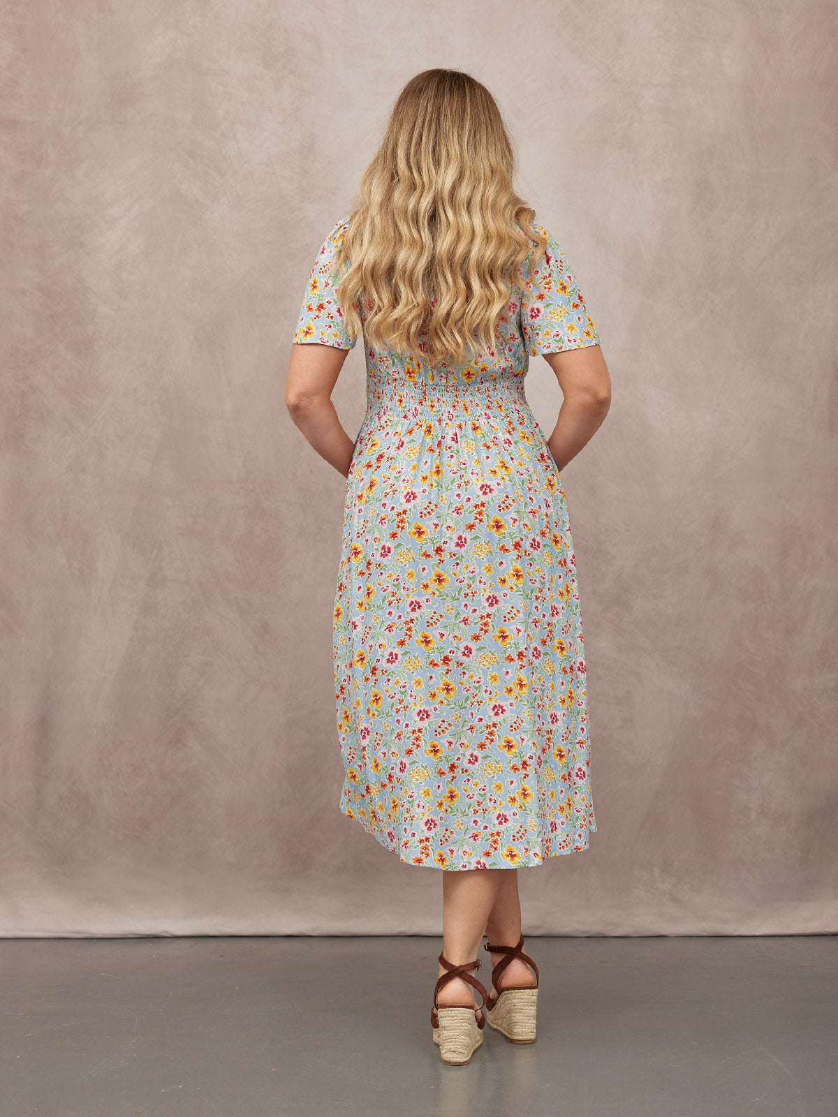 Maddie Short Sleeve Dress -  Light Blue Floral Print