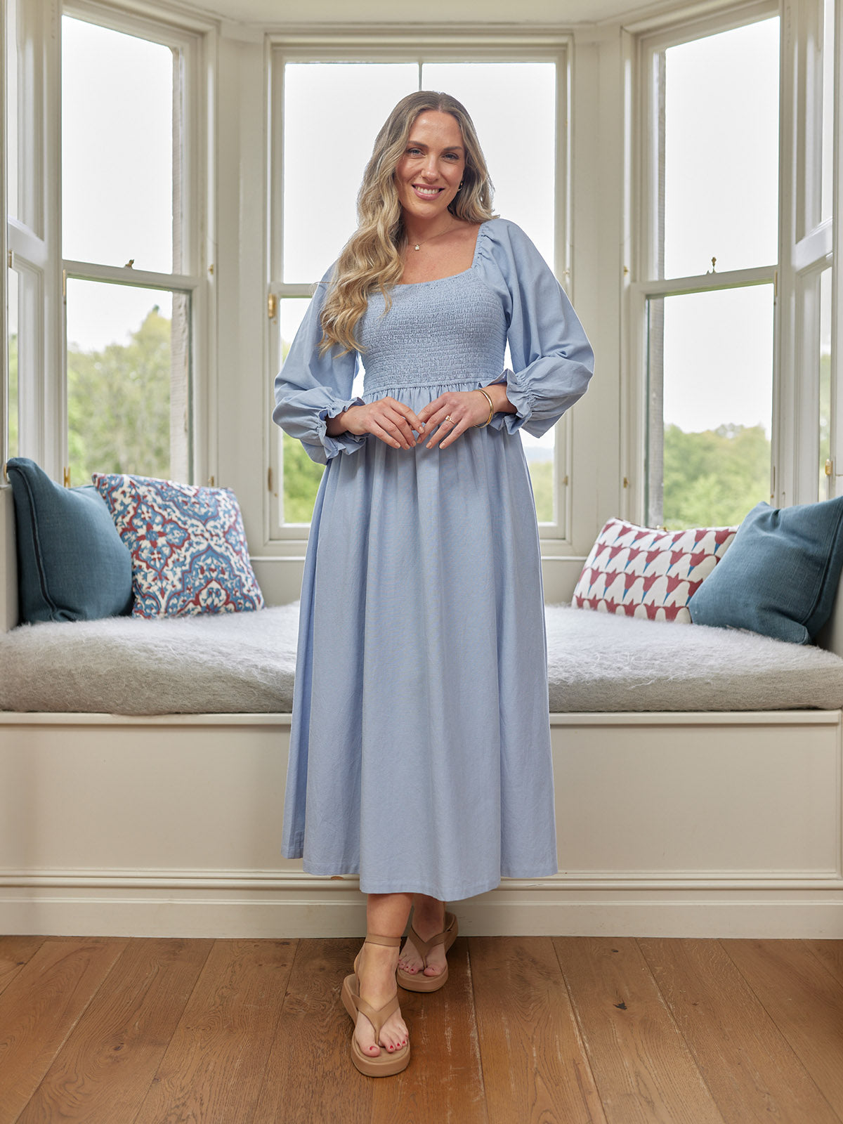 Sam Shirred Dress - Blue