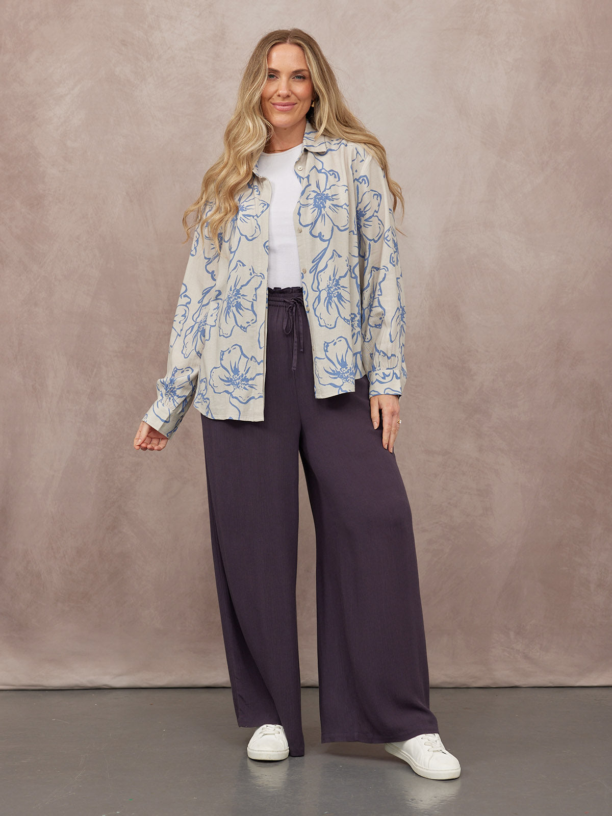 Sue Printed Linen Mix Shirt - Blue Floral