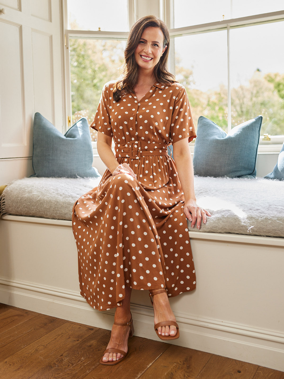 Camilla Shirt Dress - Brown & White Spot Print