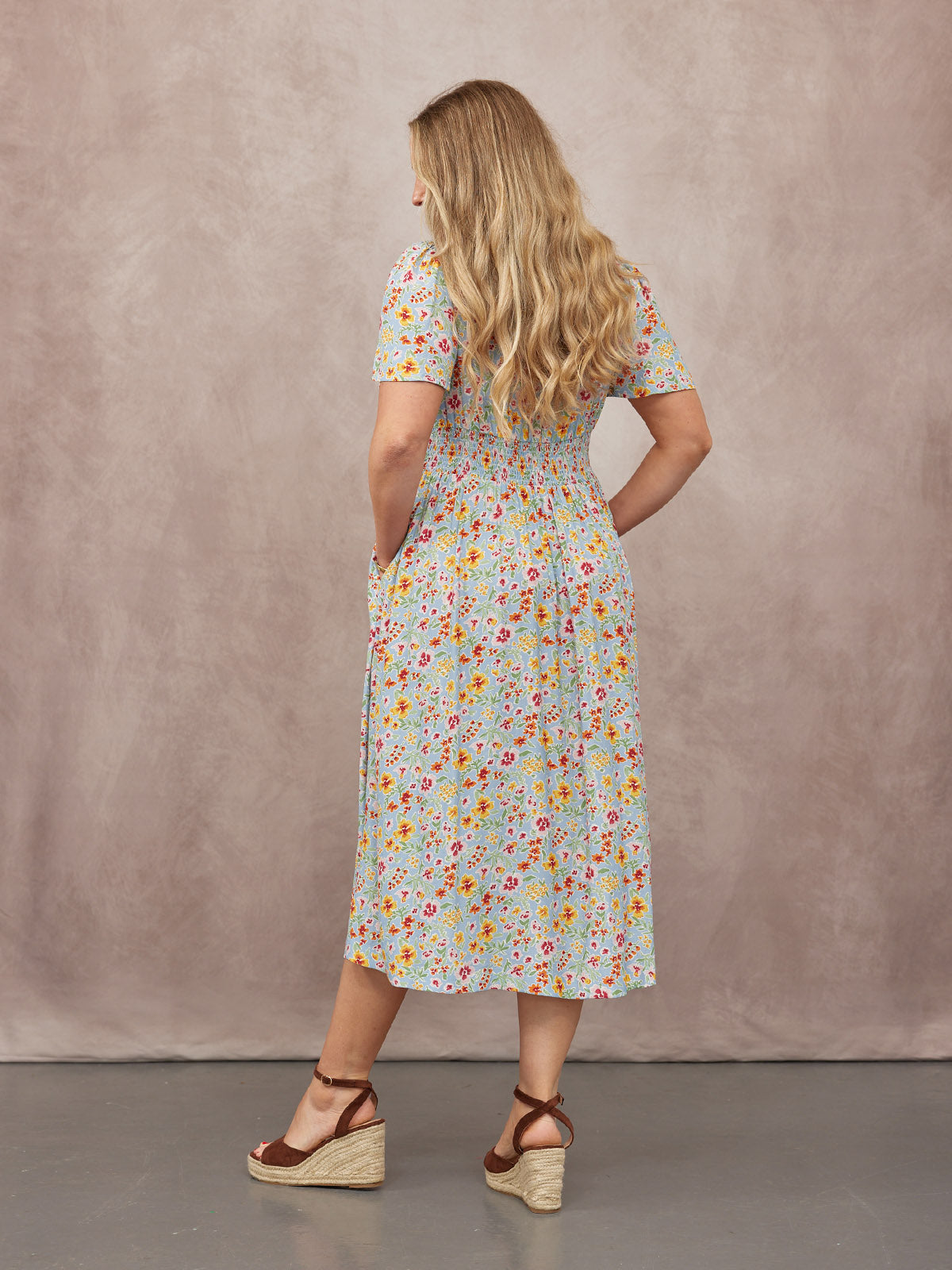 Maddie Short Sleeve Dress -  Light Blue Floral Print