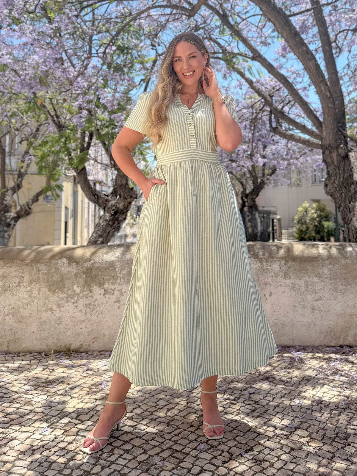 Diana Stripe Dress - Green & White