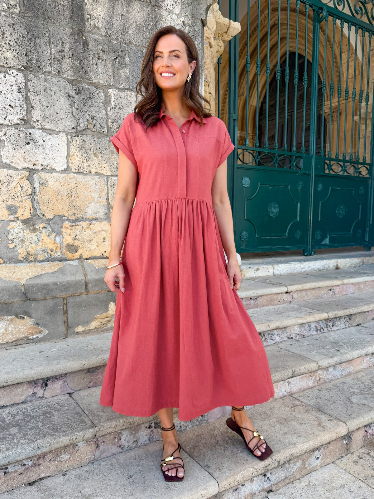 Rhiona Linen Shirt Dress - Rose
