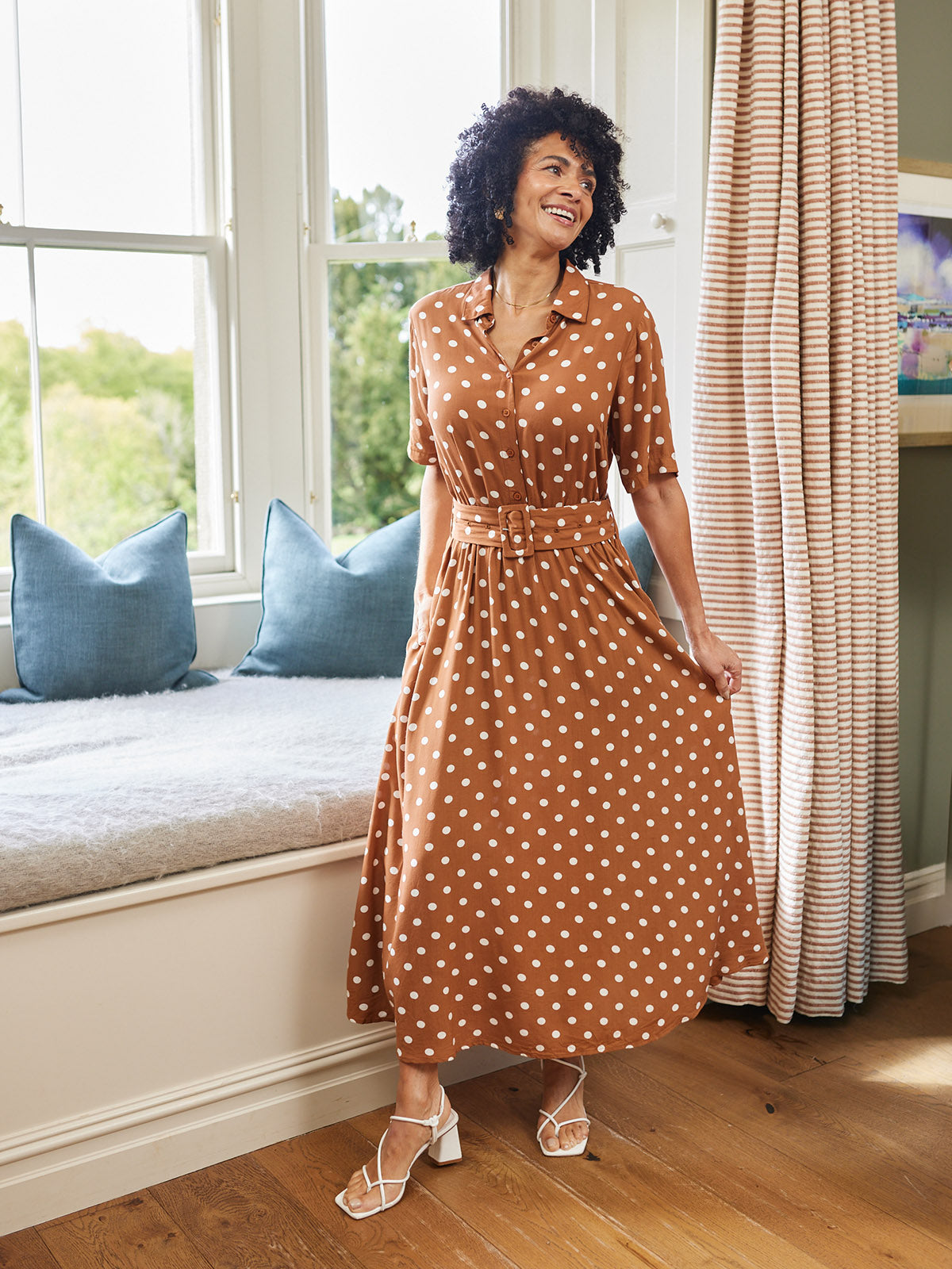 Camilla Shirt Dress - Brown & White Spot Print