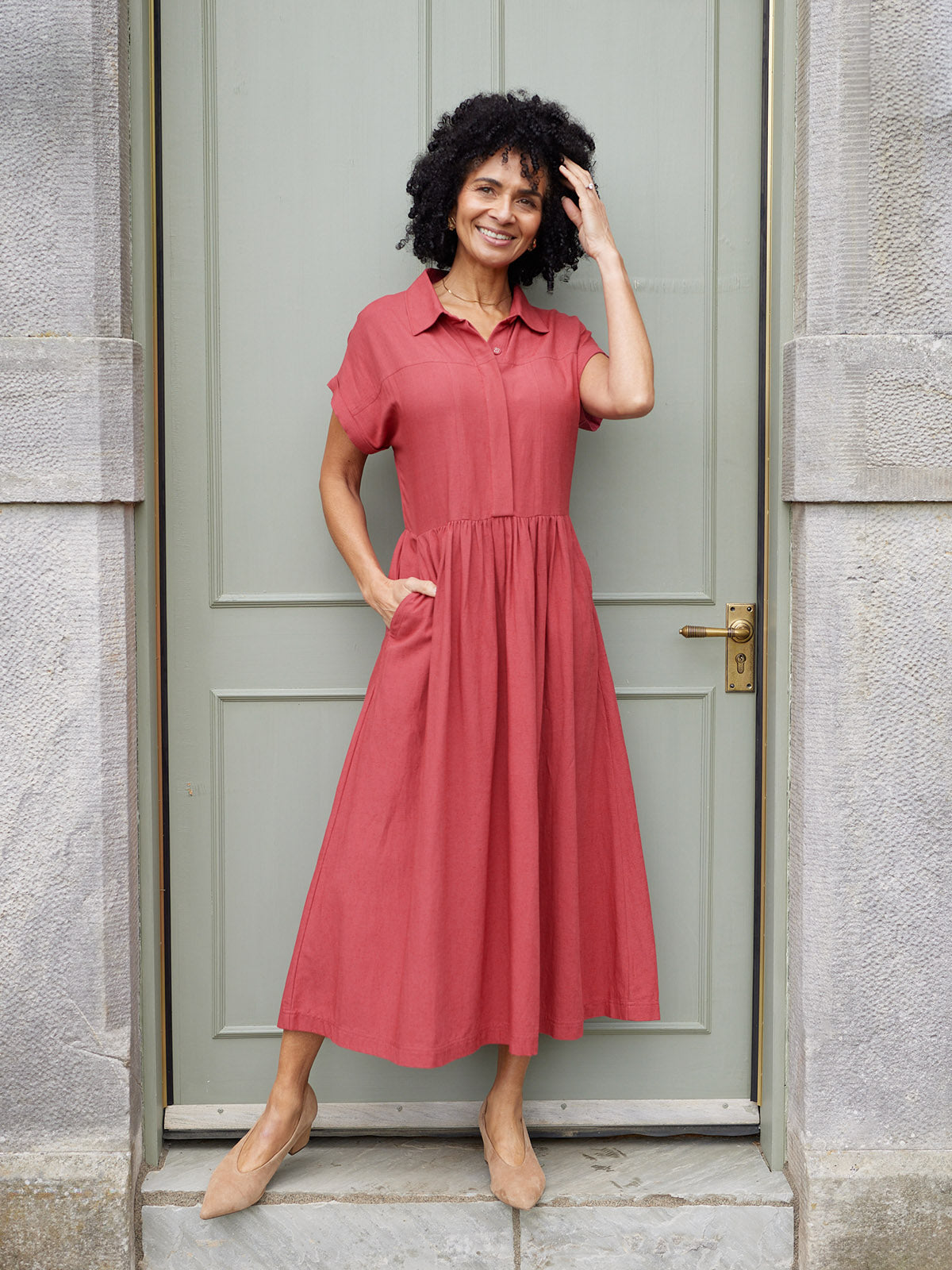 Rhiona Linen Shirt Dress - Rose