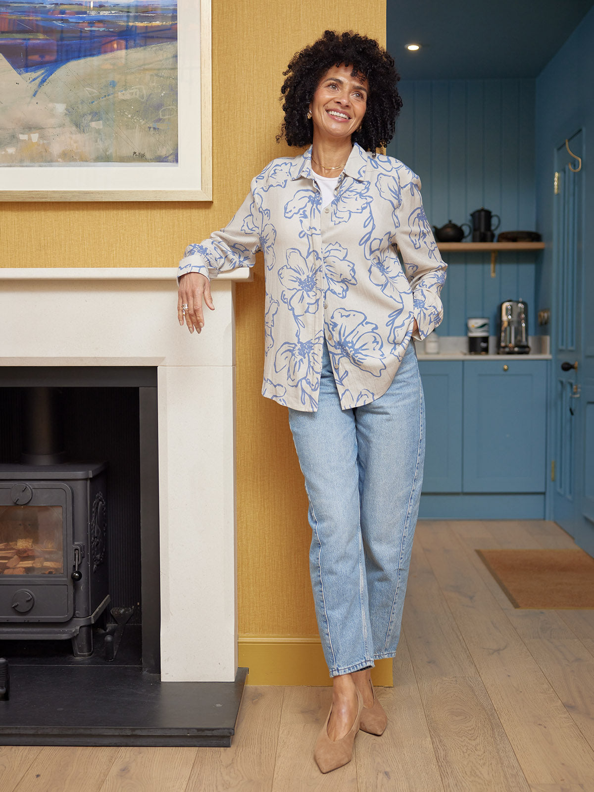 Sue Printed Linen Mix Shirt - Blue Floral