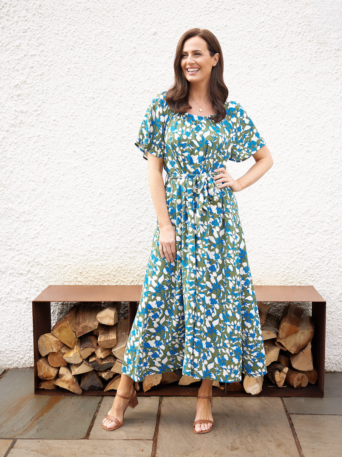 Dia Scoop Neck Dress - Green Floral