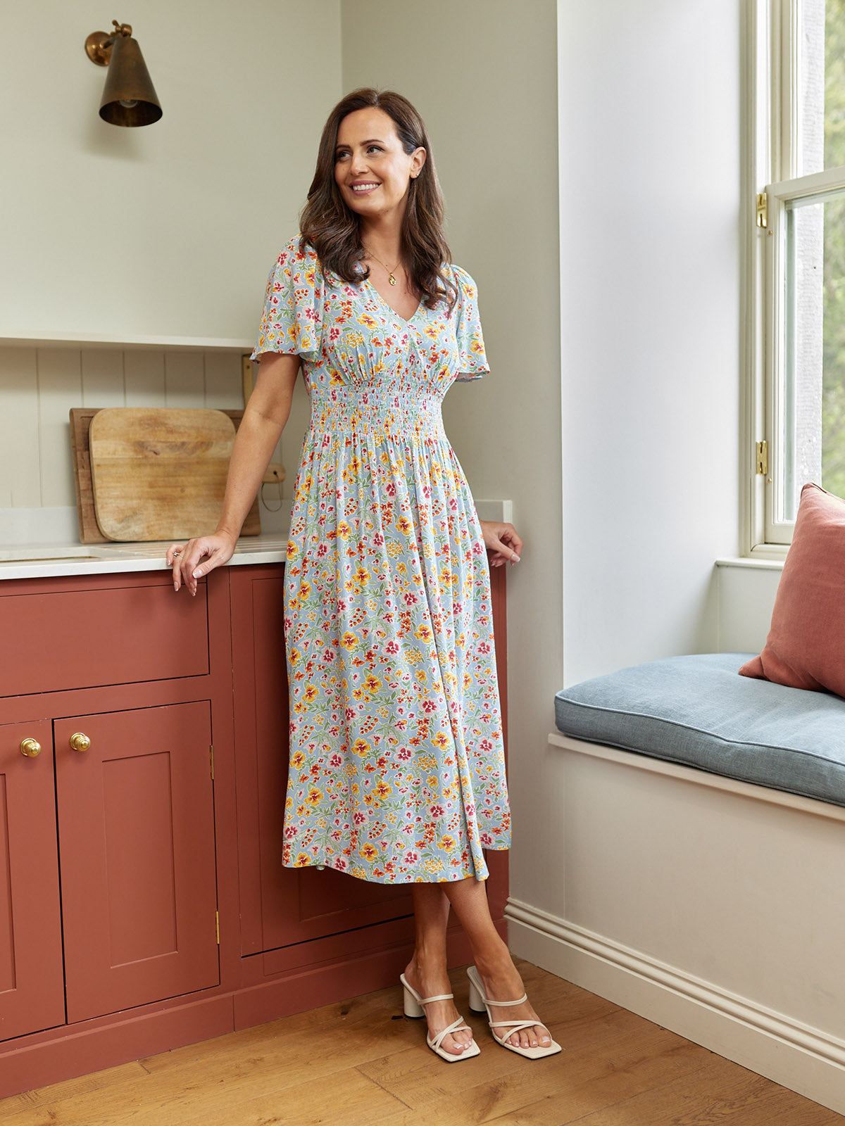 Maddie Short Sleeve Dress -  Light Blue Floral Print