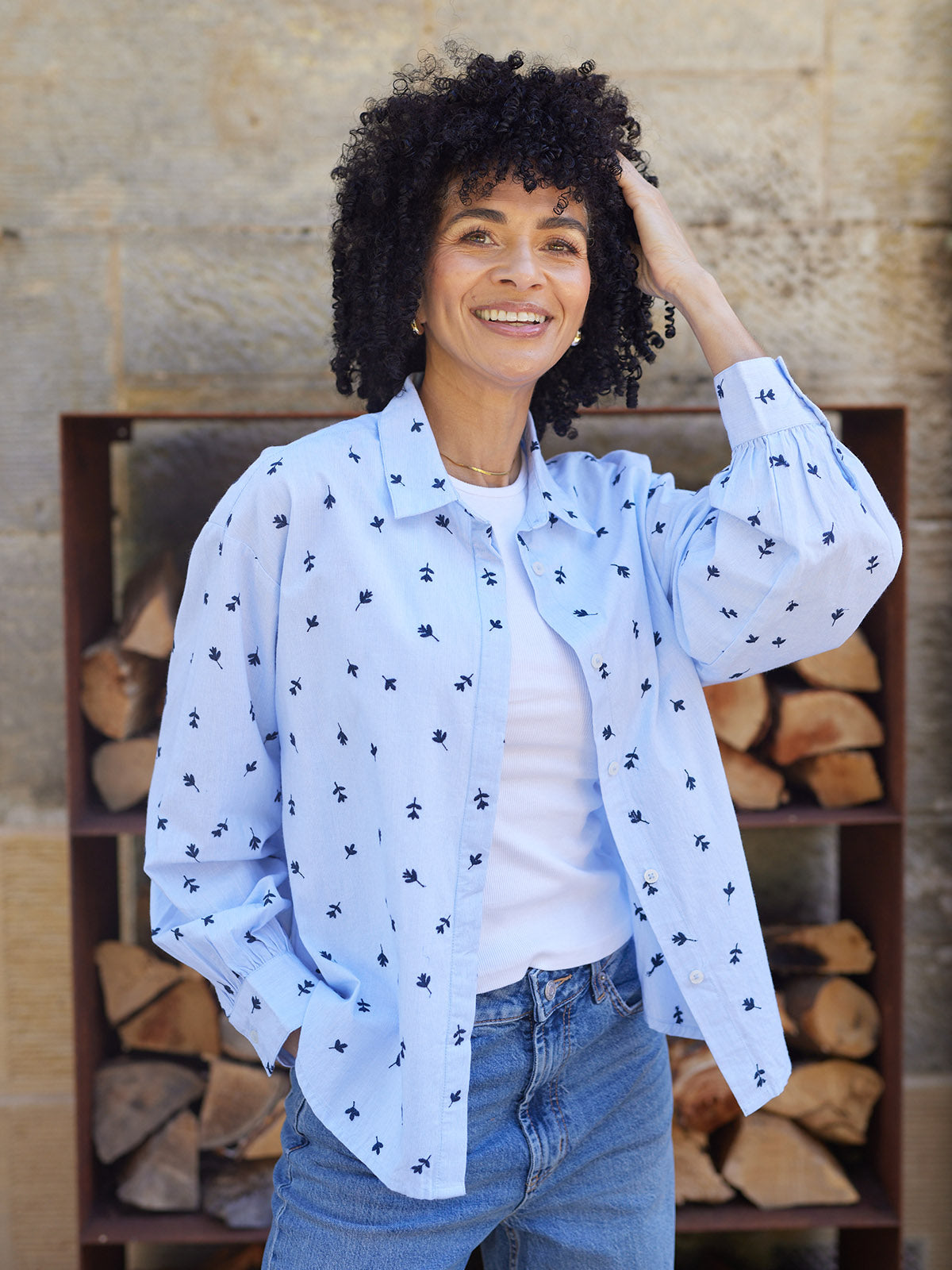 Sandra Embroidered Stripe Shirt - Blue & White