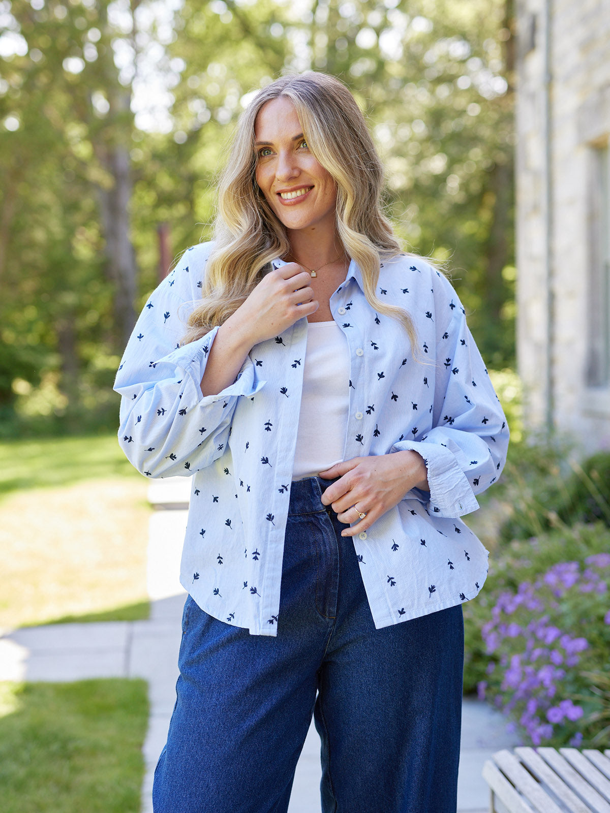 Sandra Embroidered Stripe Shirt - Blue & White