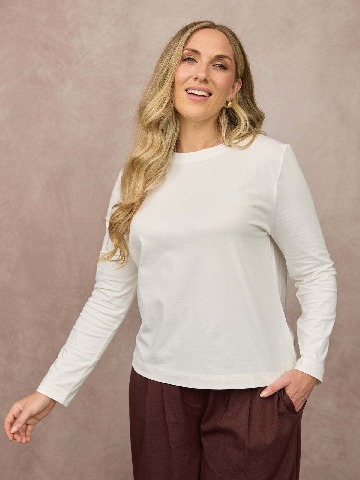 Wanda Long Sleeve Jersey Top - Off White