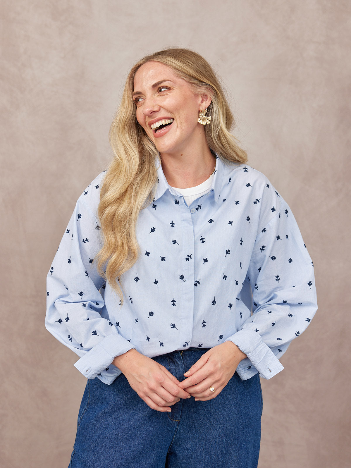Sandra Embroidered Stripe Shirt - Blue & White