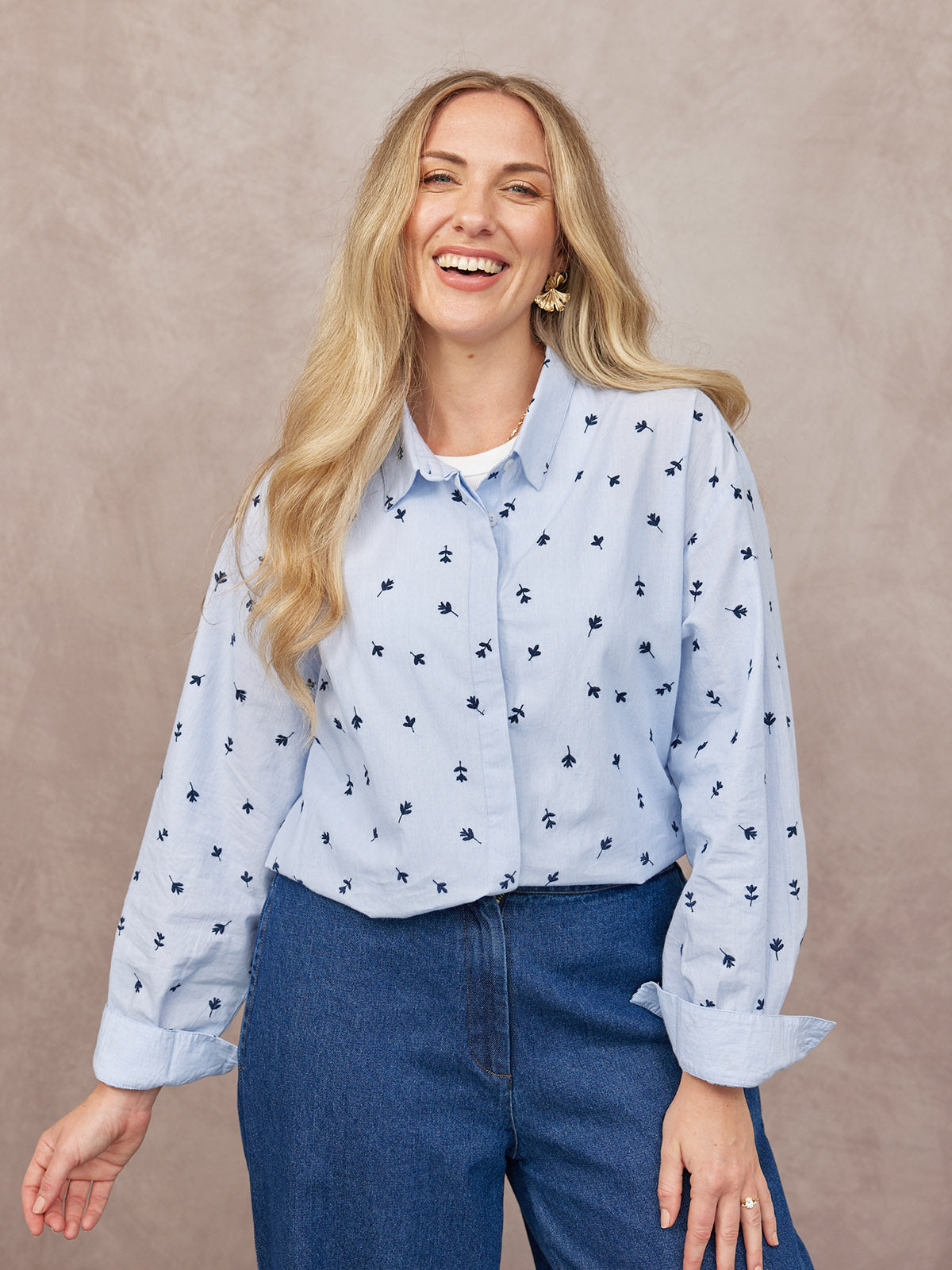 Sandra Embroidered Stripe Shirt - Blue & White