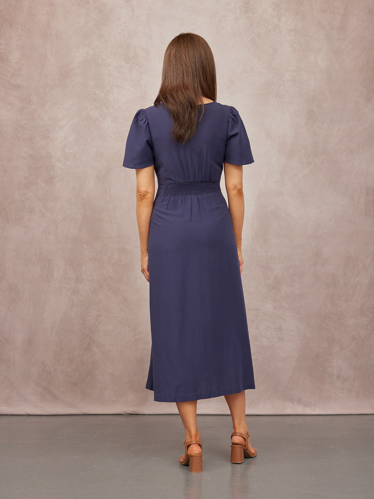 Ruth Angel Sleeve Tie Waist Dress - Navy