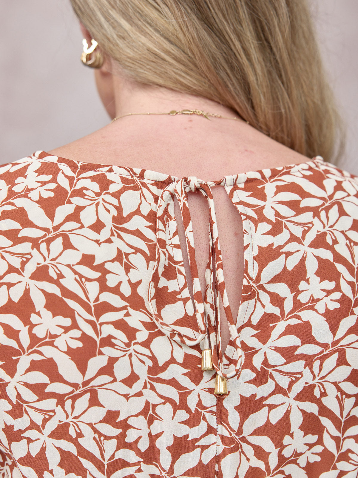 Vera Midi Dress - Terracotta & Ecru Floral Print