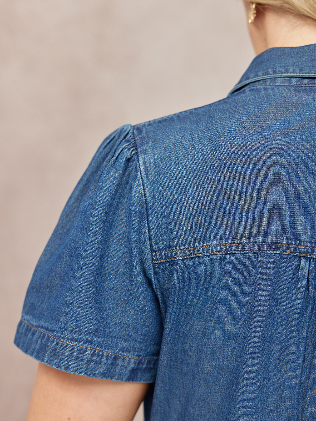 Rhiona Set-In Short Sleeve Denim Shirt Dress - Blue