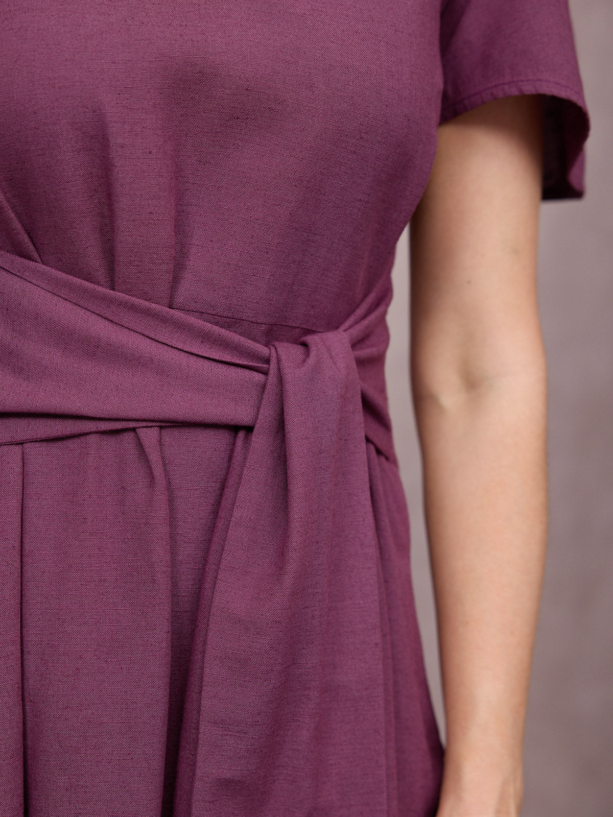 Ruth Angel Sleeve Tie Waist Dress - Plum