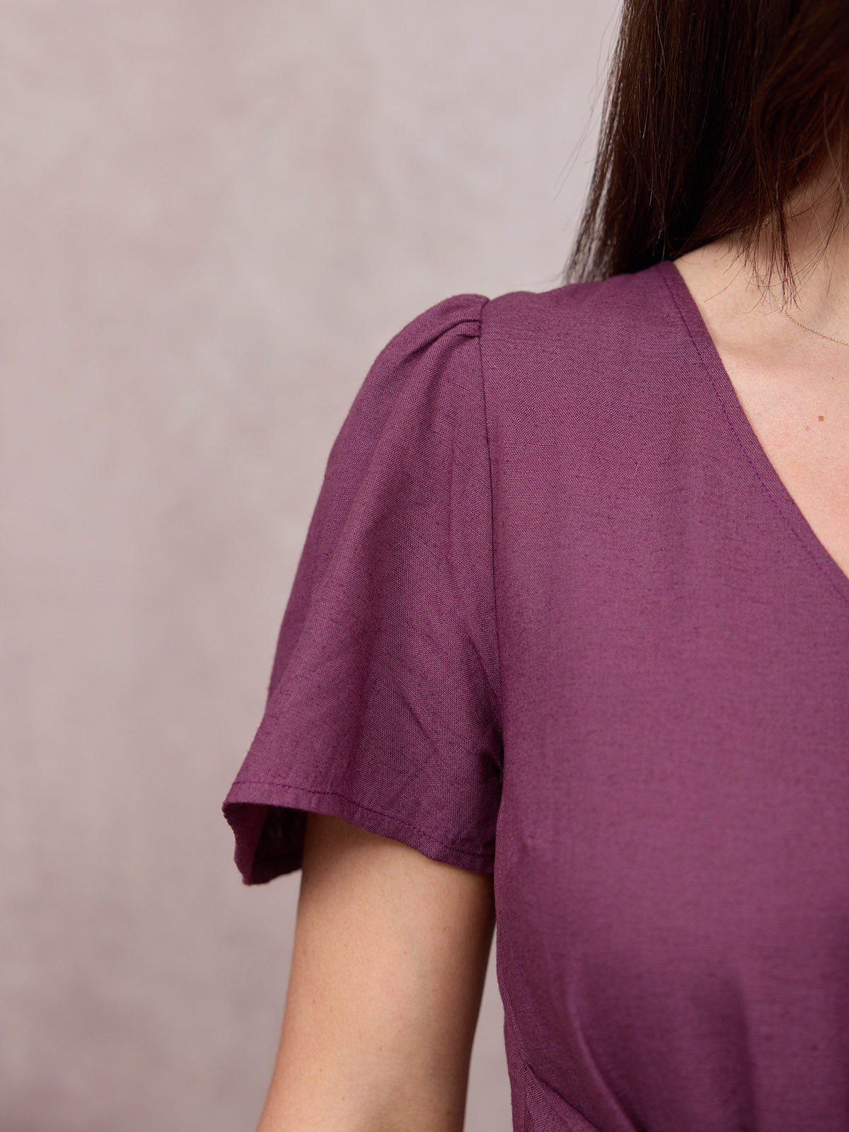 Ruth Angel Sleeve Tie Waist Dress - Plum
