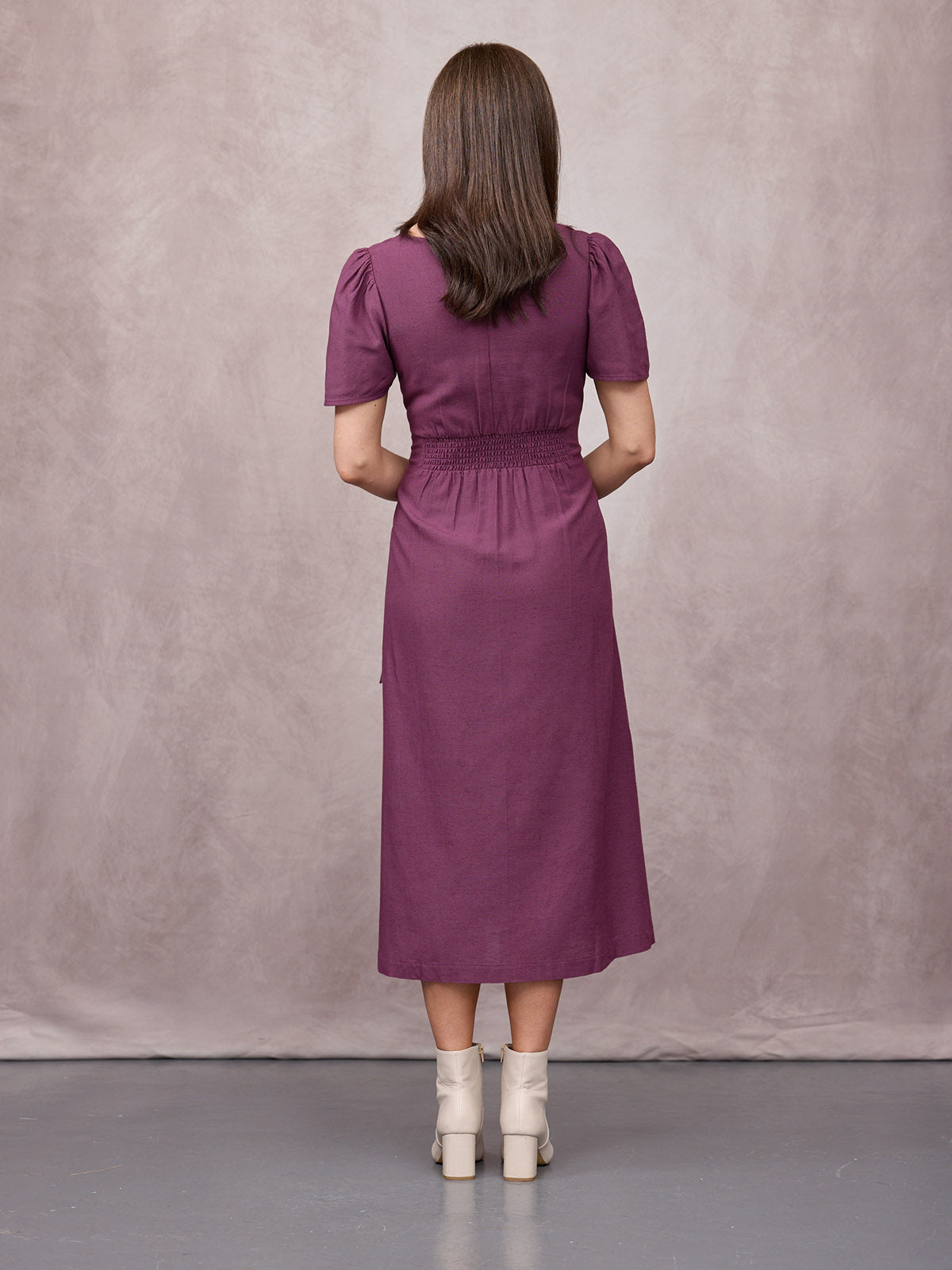 Ruth Angel Sleeve Tie Waist Dress - Plum
