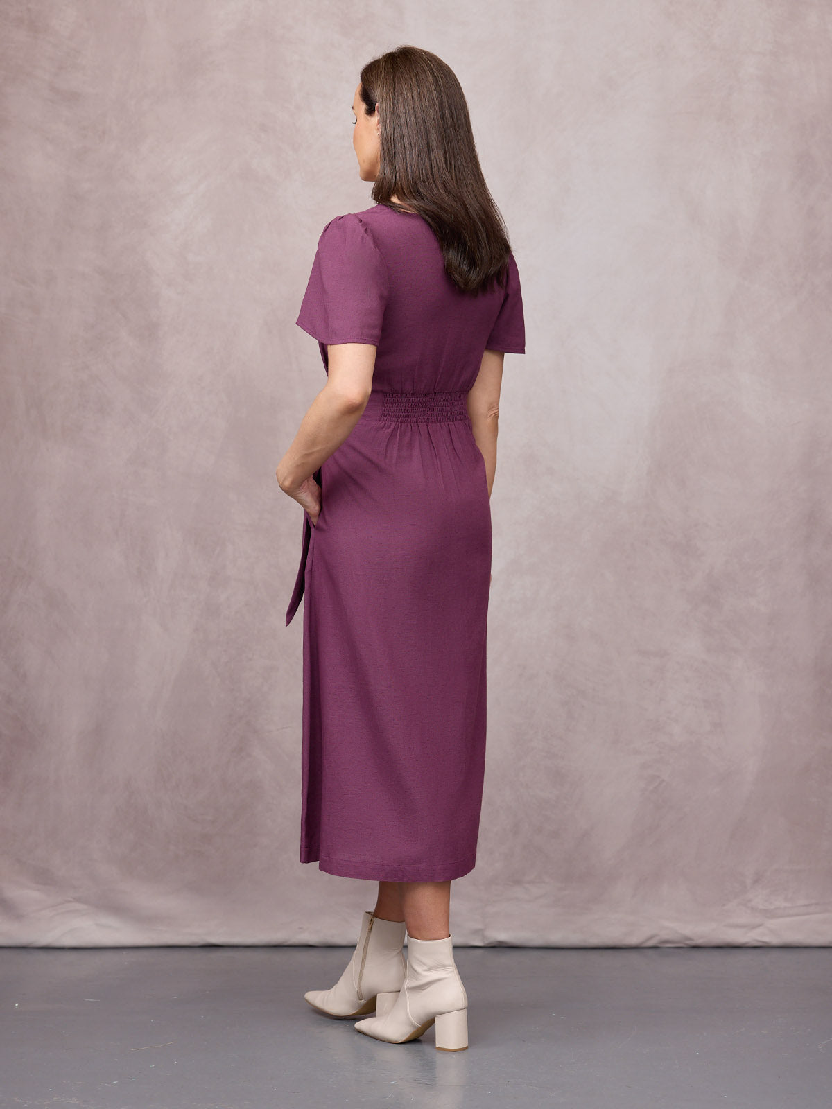 Ruth Angel Sleeve Tie Waist Dress - Plum