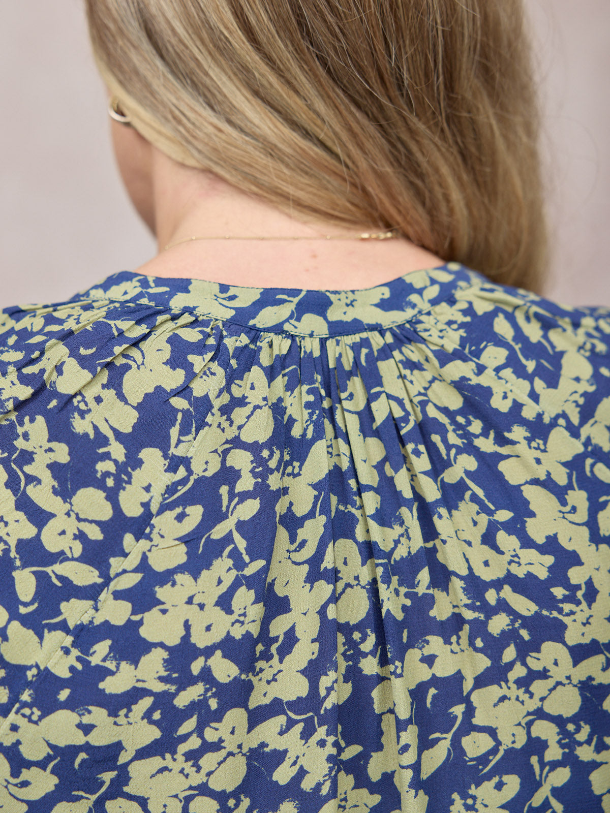 Niya Button Through Blouse - Navy & Green Leaf Print