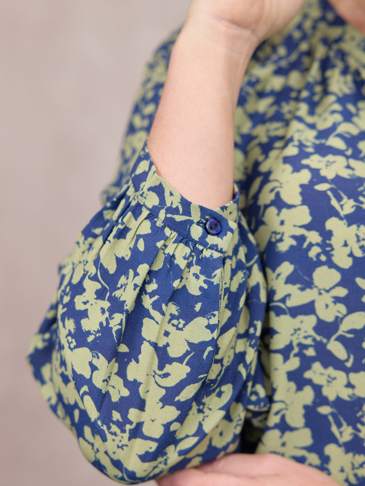 Niya Button Through Blouse - Navy & Green Leaf Print