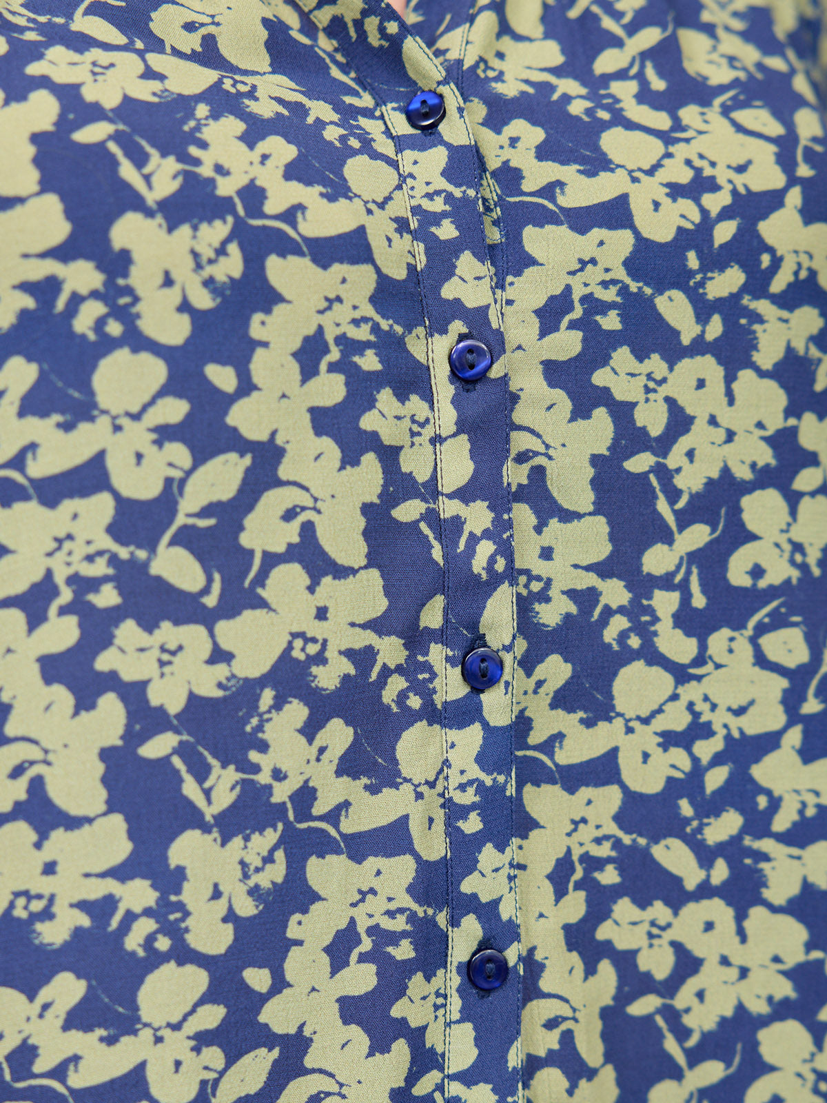 Niya Button Through Blouse - Navy & Green Leaf Print