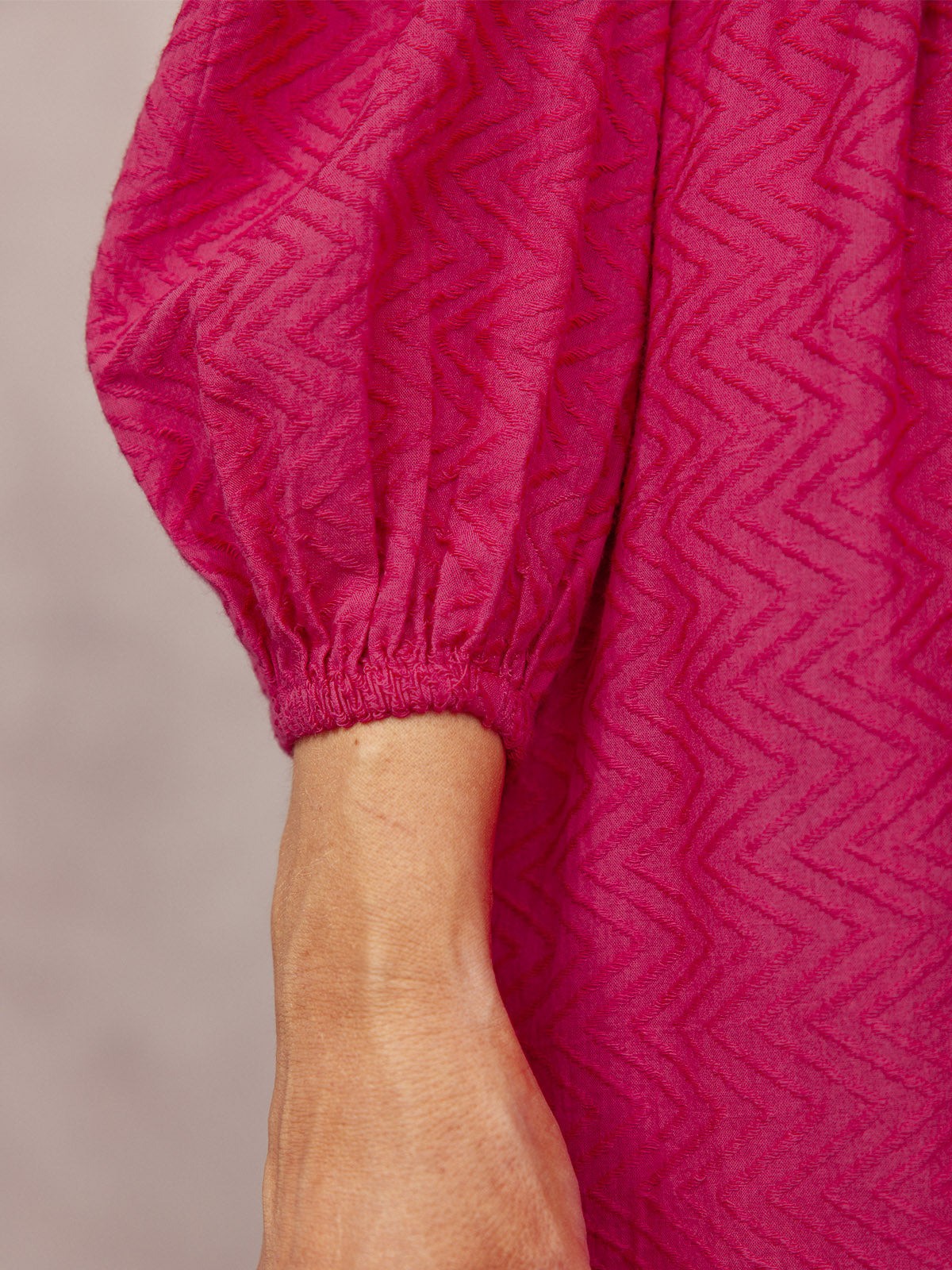 Maddie V-Neck Long Sleeve Jacquard Dress - Dark Pink