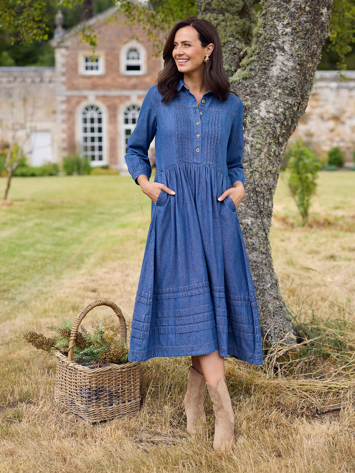 Lara Tuck Detail Denim Dress - Blue