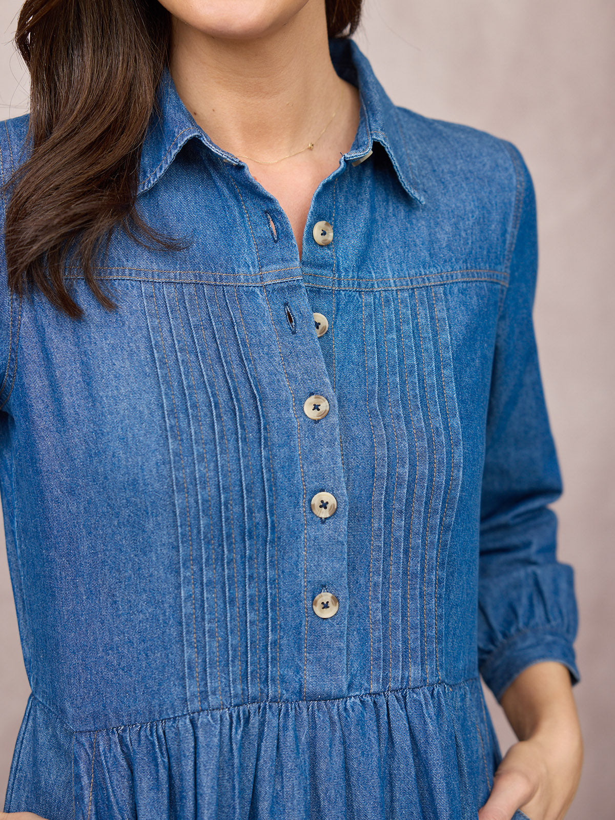 Lara Tuck Detail Denim Dress - Blue