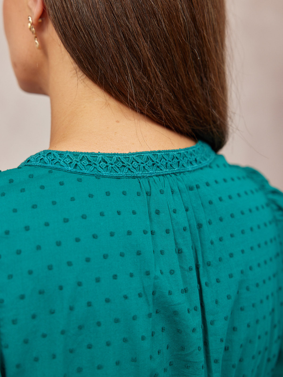 Luisa Swiss Dot Cotton Trim Detail Dress - Teal