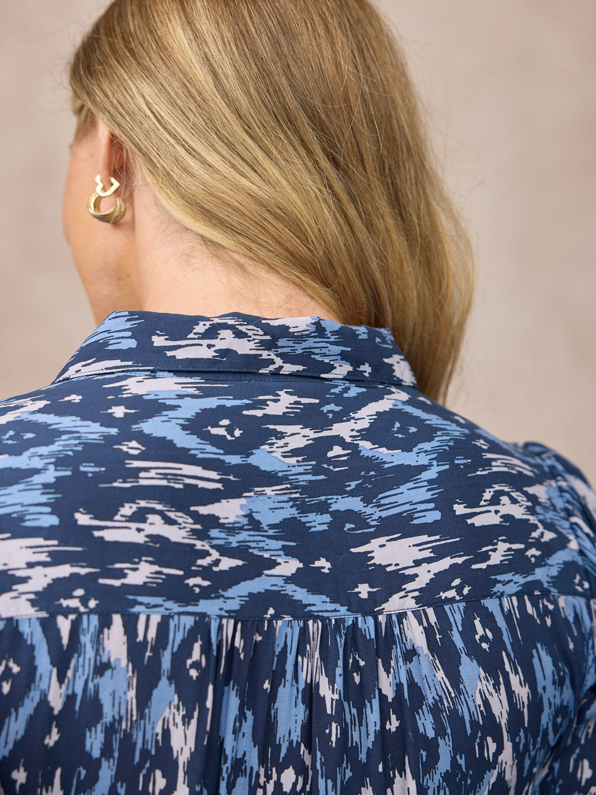 Kirsty Shirt Dress - Blue Ikat Print
