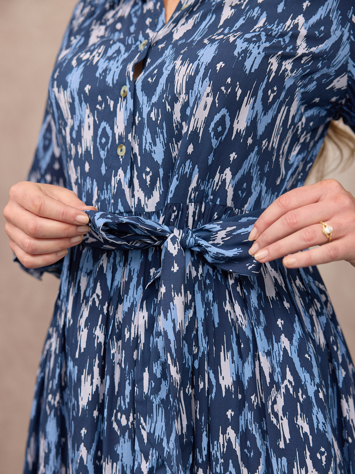 Kirsty Shirt Dress - Blue Ikat Print