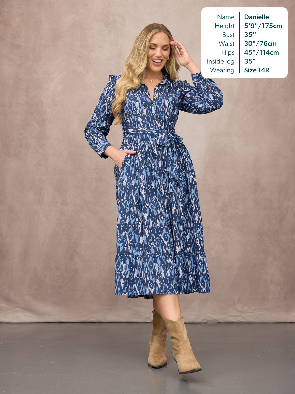 Kirsty Shirt Dress - Blue Ikat Print
