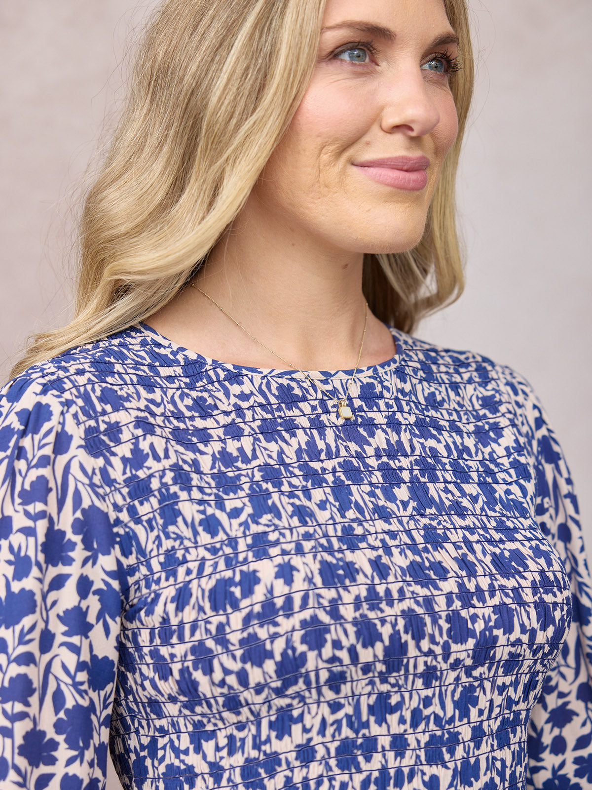Jenny Shirred Bodice Dress - Navy Shadow Floral Print