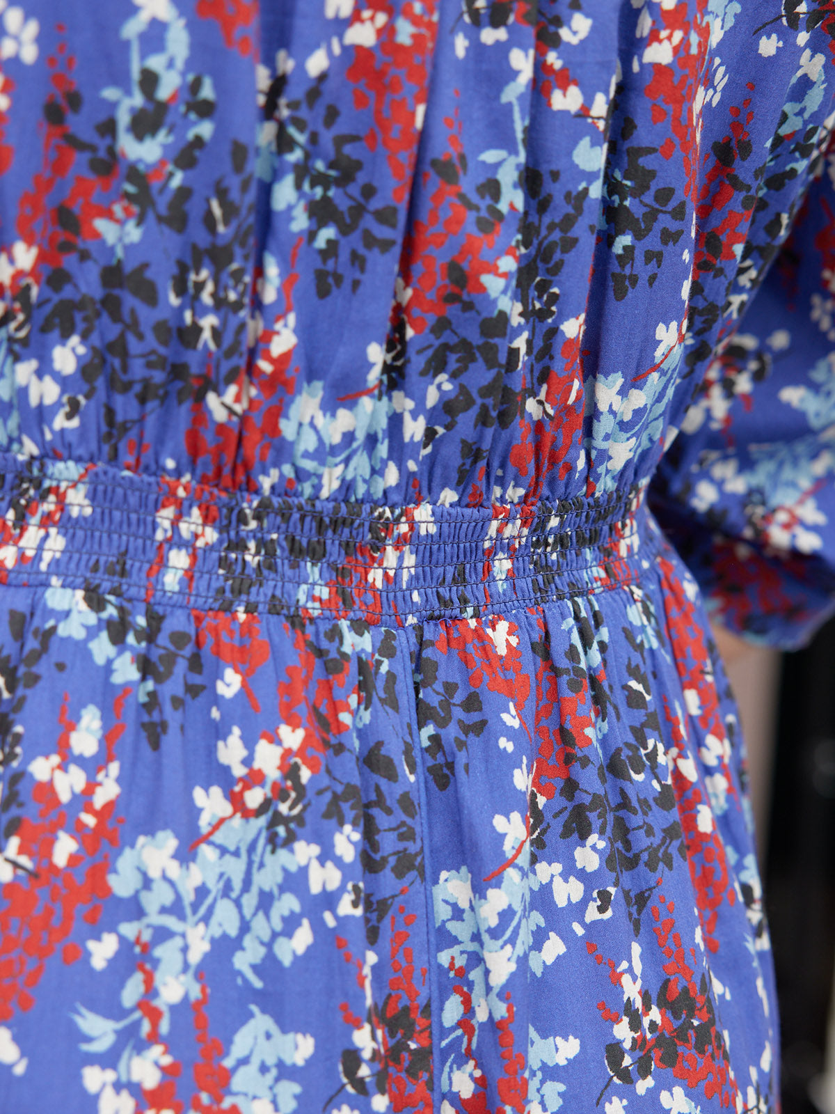Jackie Contrast Trim Dress - Blue & Multi Floral Print