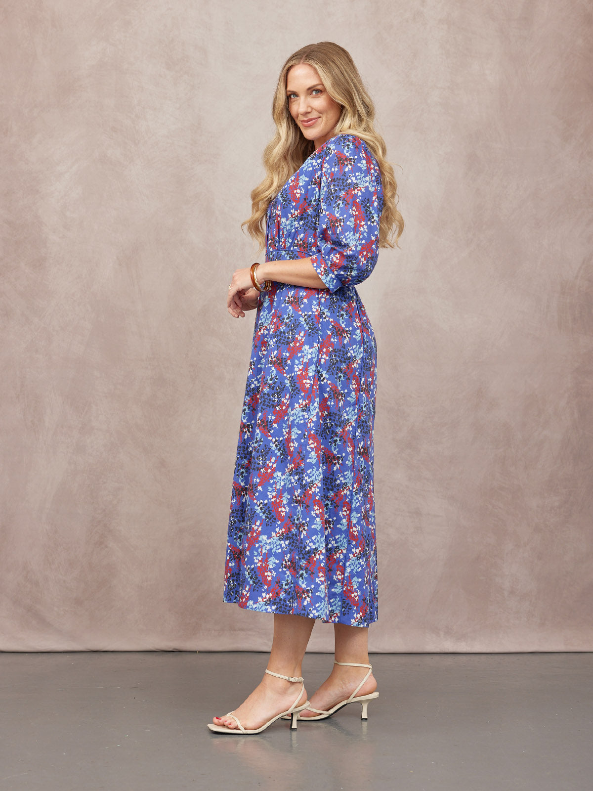 Jackie Contrast Trim Dress - Blue & Multi Floral Print