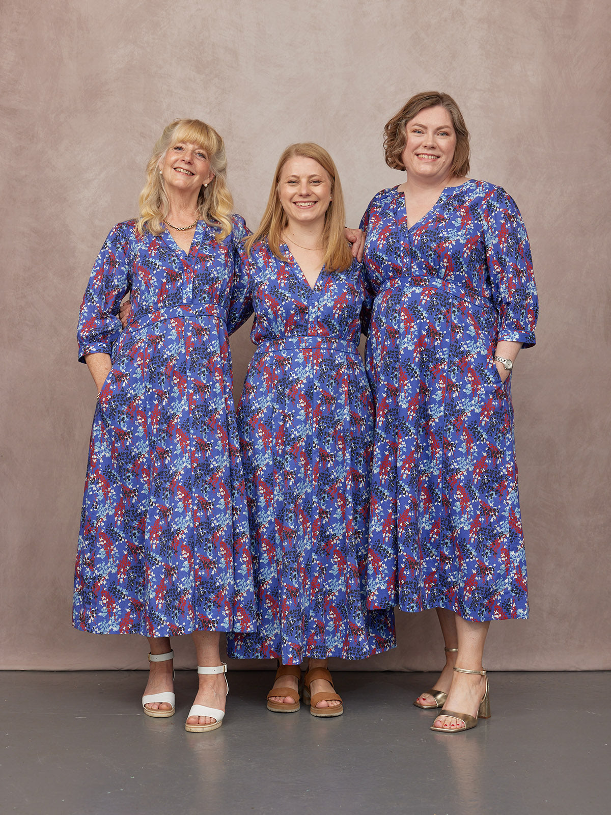 Jackie Contrast Trim Dress - Blue & Multi Floral Print