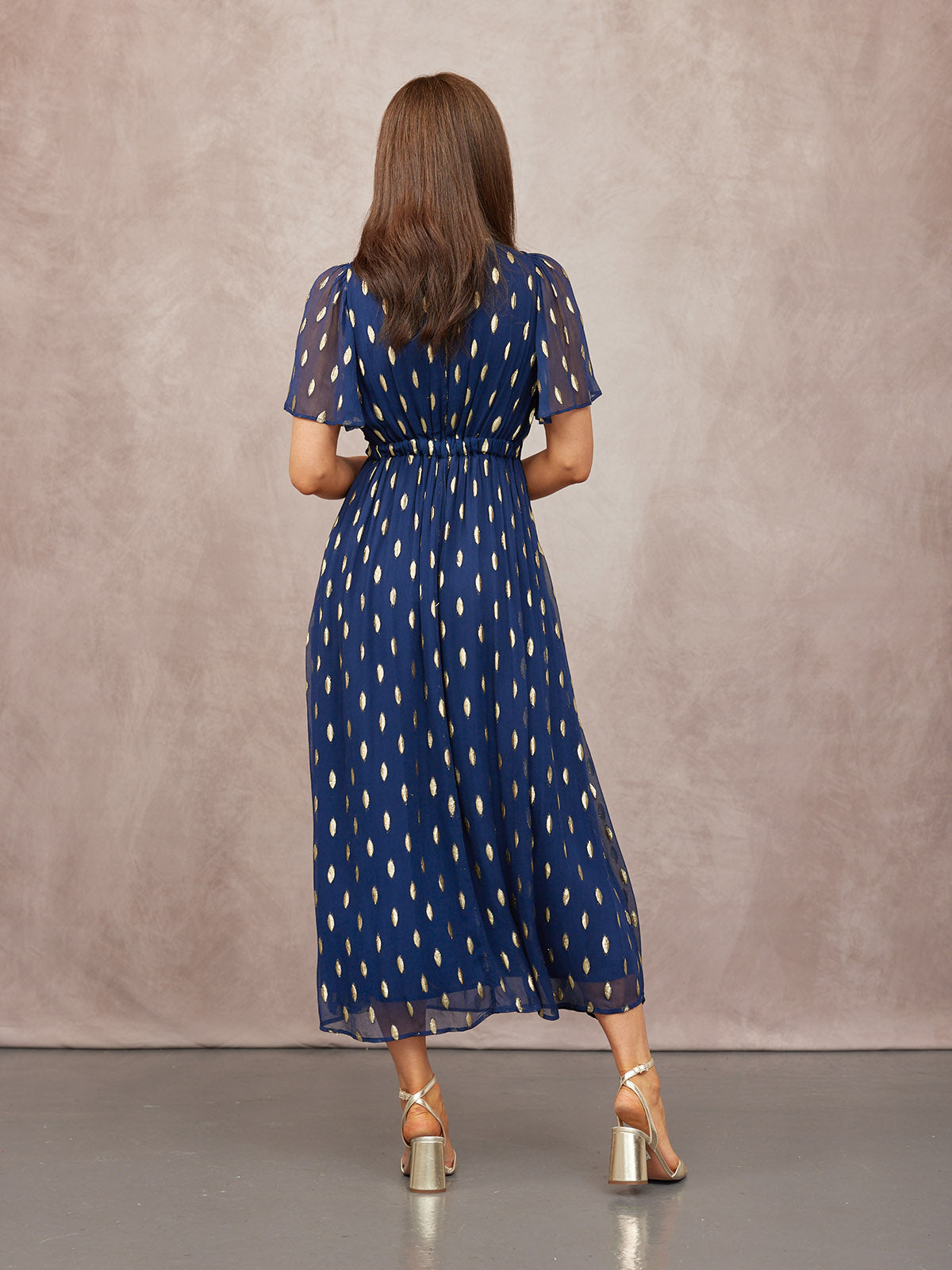 Helena Angel Sleeve Lurex Dress - Navy & Gold