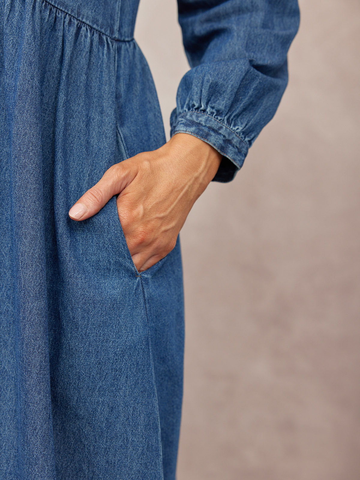 Gina Floral Decor Detail Denim Dress - Blue