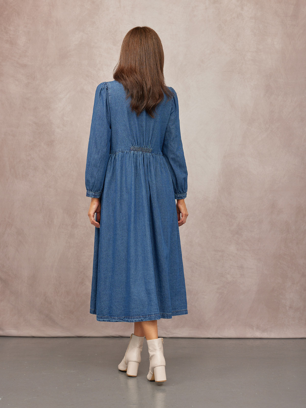 Gina Floral Decor Detail Denim Dress - Blue