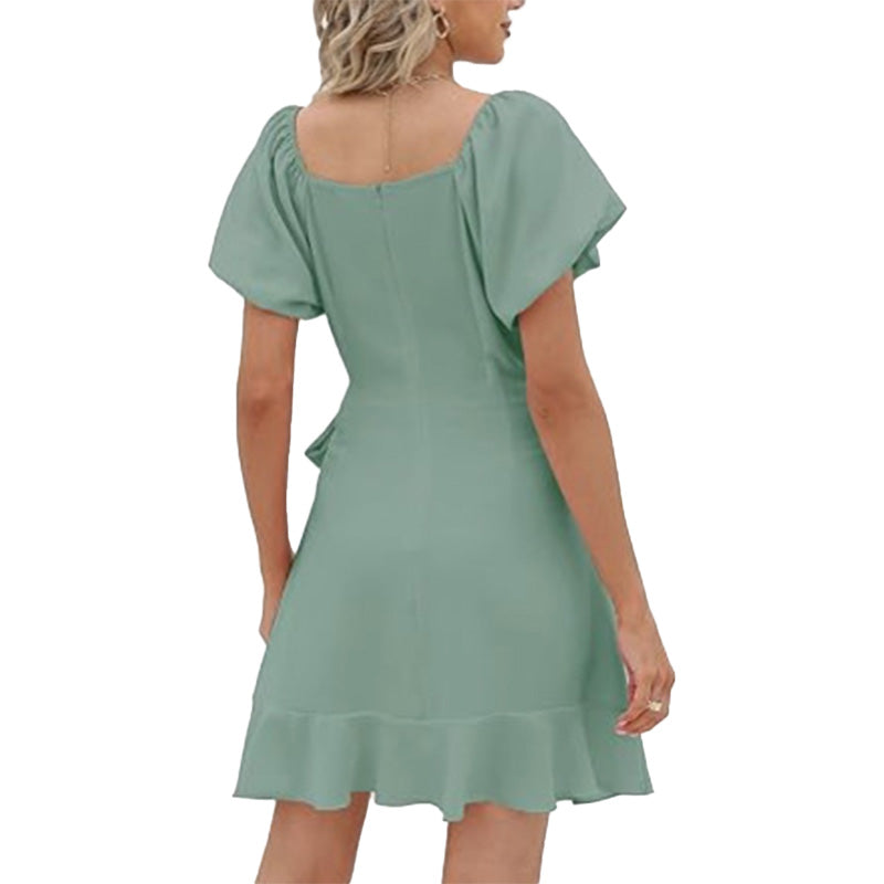 Vestido Mini con Escote Cuadrado y Mangas Abullonadas