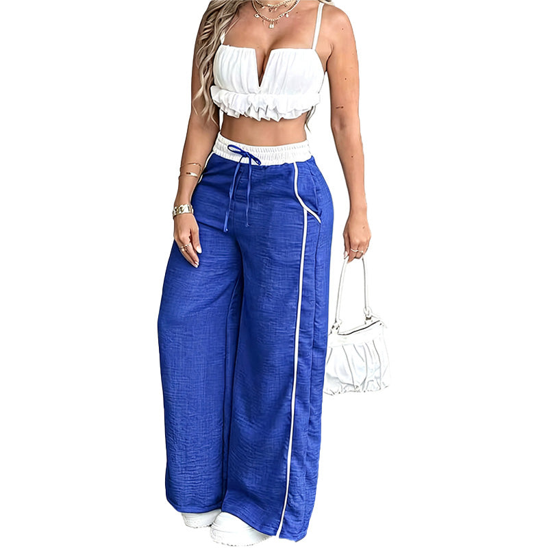 Pantalón Wide-Leg con Ribete de Contraste