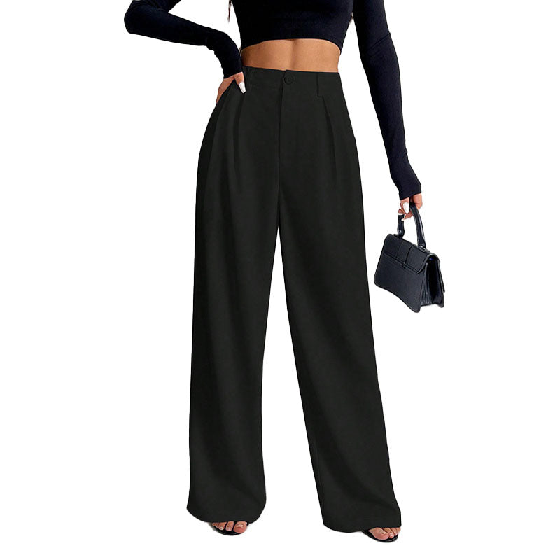Pantalón Wide-Leg Plisado de Tiro Alto