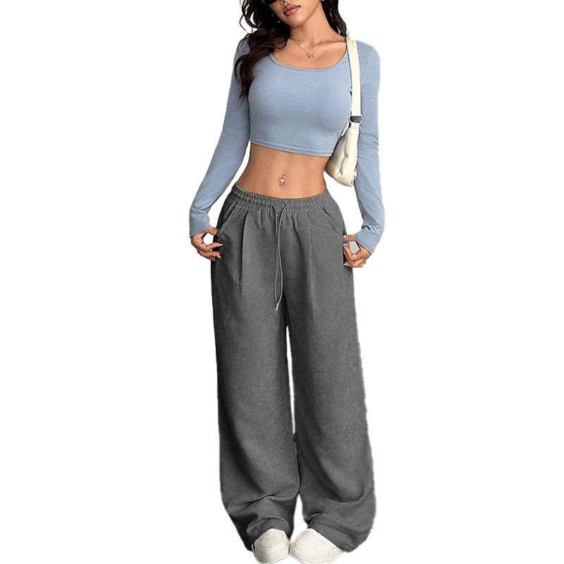 Pantalón Wide-Leg de Pana con Cordón
