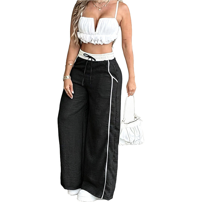 Pantalón Wide-Leg con Ribete de Contraste