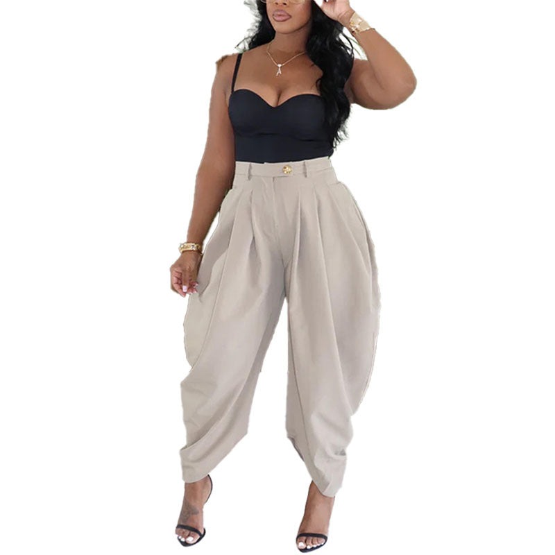 Pantalón Wide-Leg Plisado Tiro Alto Elegante