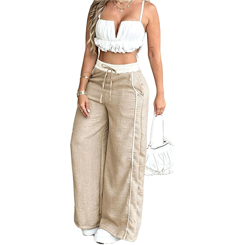 Pantalón Wide-Leg con Ribete de Contraste