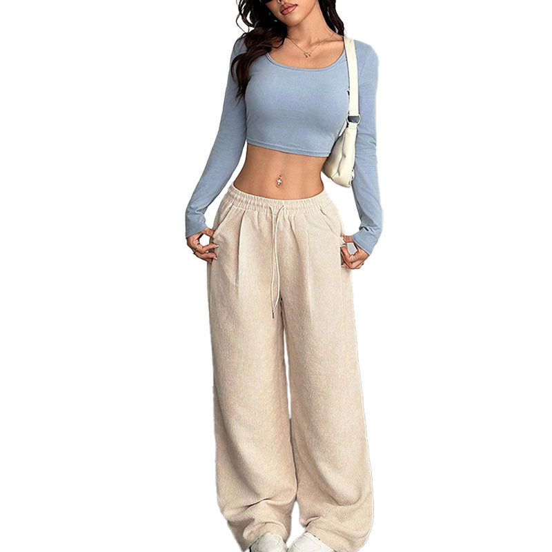 Pantalón Wide-Leg de Pana con Cordón
