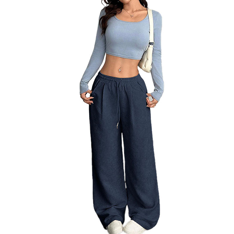 Pantalón Wide-Leg de Pana con Cordón